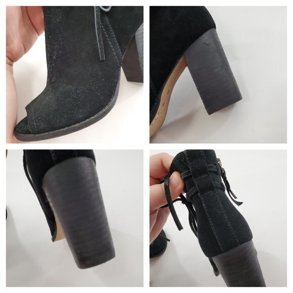 Splendid Rihana Peep Toe Suede Bootie 5.5 Black‎ Ti - Picture 6 of 8